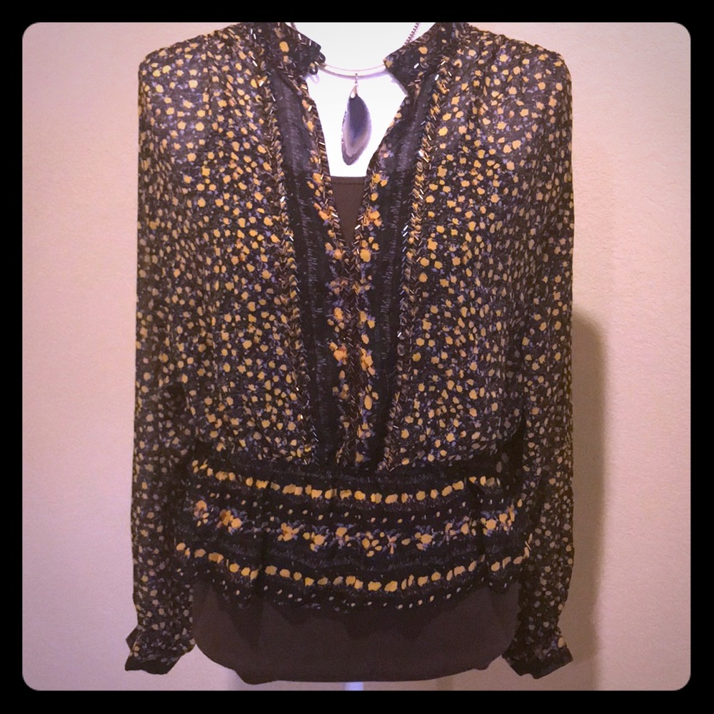 Beautiful Beaded Flowy Floral Blouse